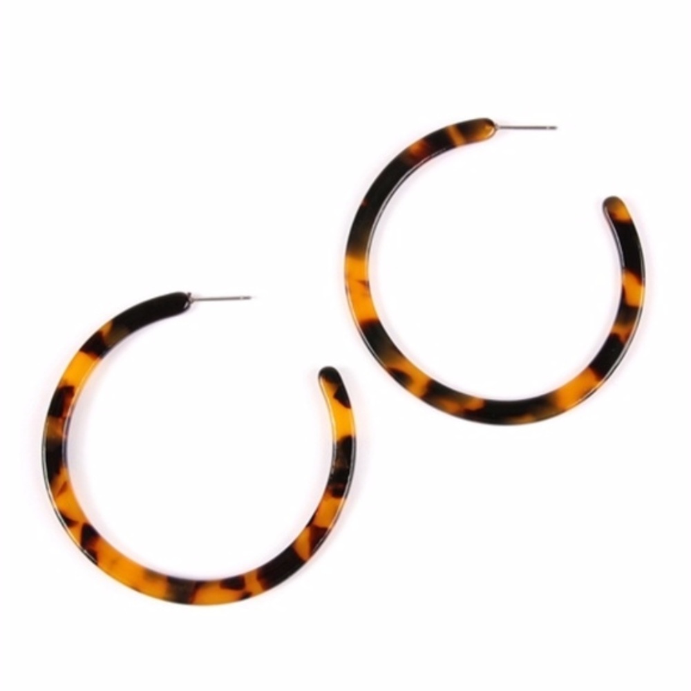 Tortoise shell open hoop earrings - Picture 2 of 8